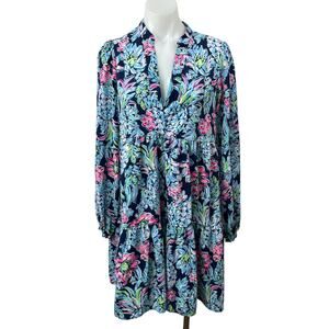 Lilly Pulitzer Multicolor Tropical Floral Long Sleeve Mini Swing Shift Dress S